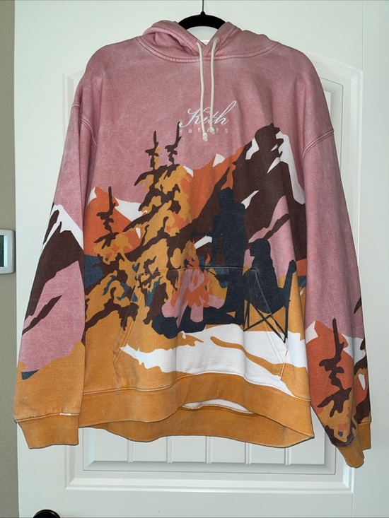 Kith Other - Kith Authentic 100% Campfire Landscape Hoodie in Rose Pink, Mustard & Navy XXL